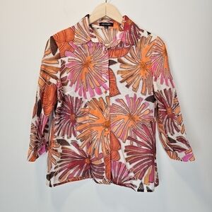 Notations Retro Sheer Lightweight Orange Pink Button-down Summer Top Small